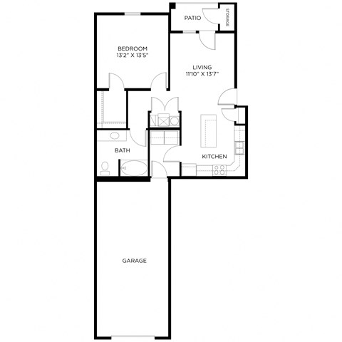 Floor plan for 1 bed, 1 bath, 812 sqft